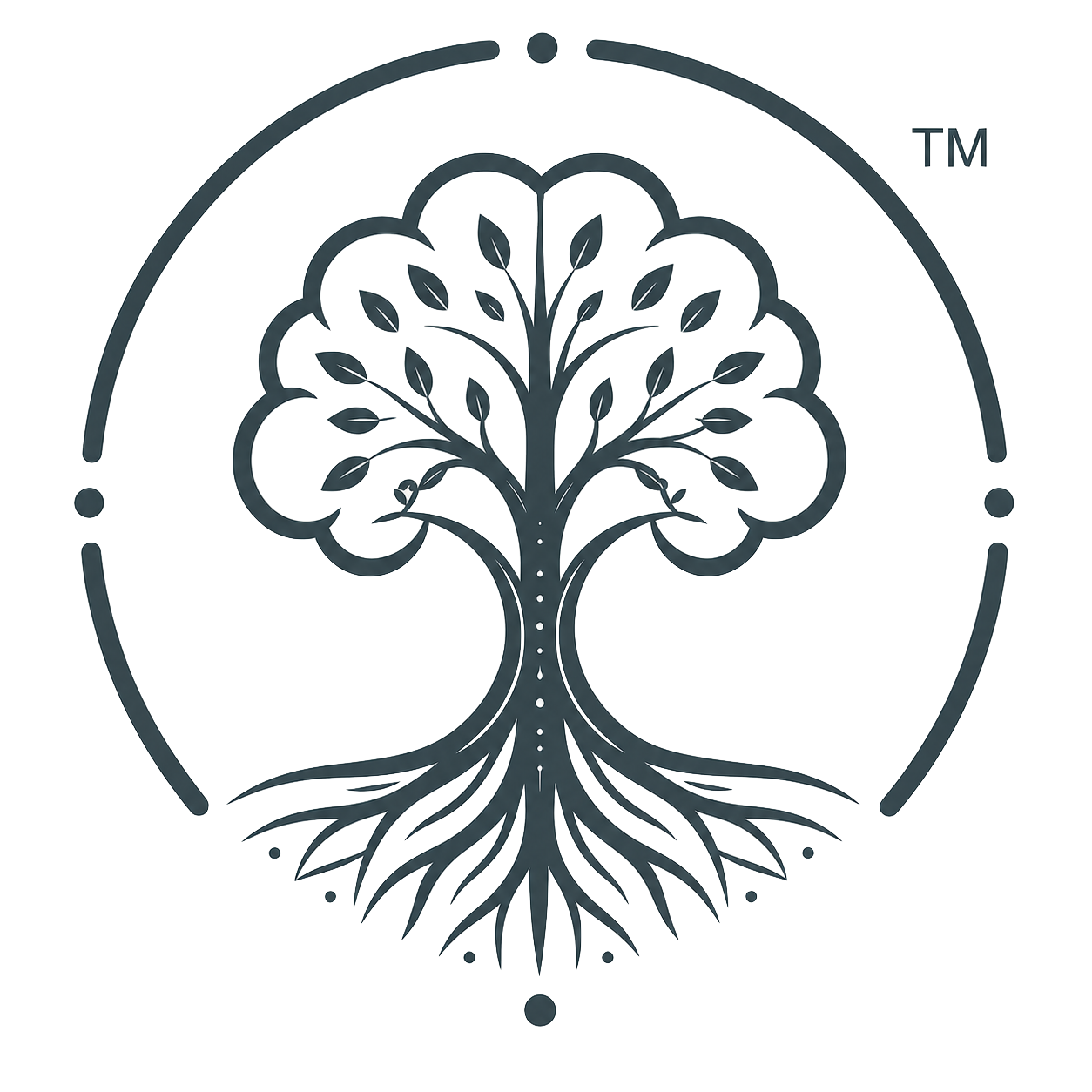 Conscigence emblem — a tree with deep roots inside a circle