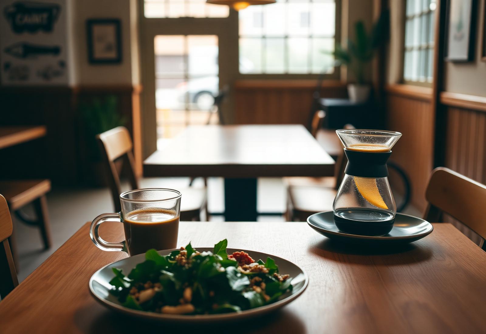A warm café with a wholesome meal